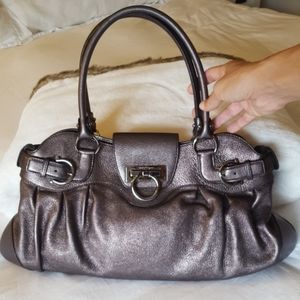 Salvatore Ferragamo metallic satchel handbag
